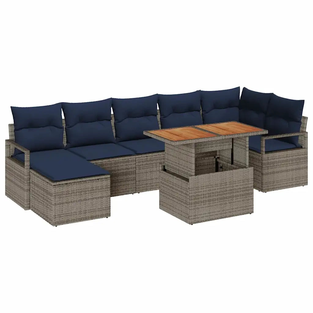 Set da Pranzo per Giardino con cuscino 8 pcs Grigio e Blu Navy