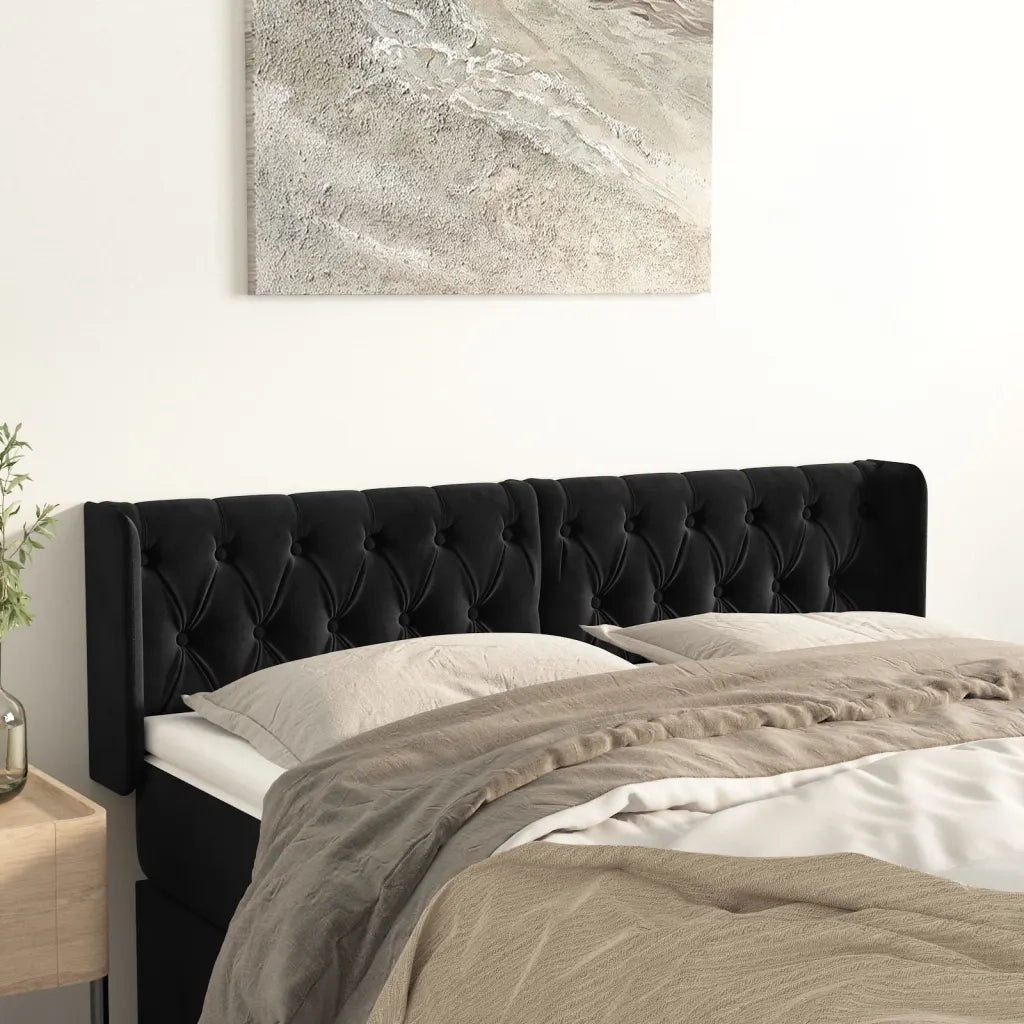 Testiera ad Orecchio-Testata con Orecchie Nera 163x16x78/88 cm in Velluto 462405