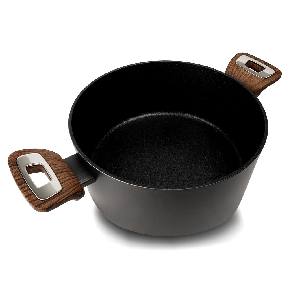 Casseruola 2 maniglie con coperchio Elegance Wood 24 cmdoppio fondo acciaio inox, manico Soft touch
