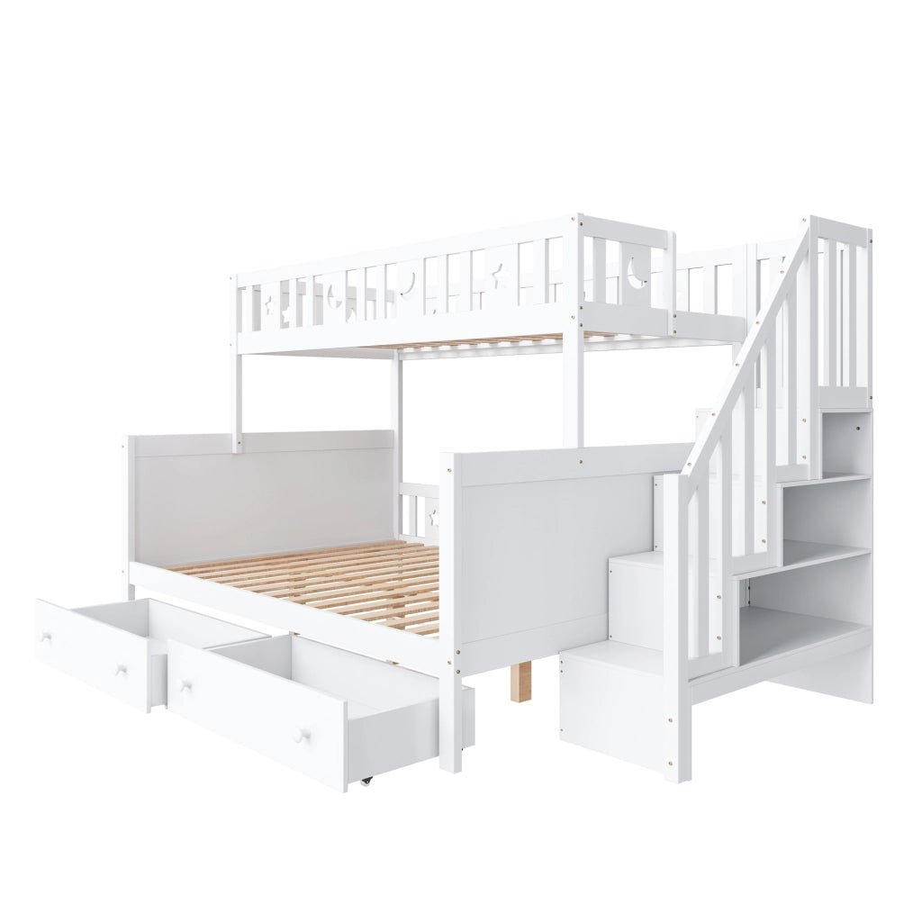 Letto a Castello 90×200 cm e 140×200 cm; Letto 3 Posti con Scala Contenitore e 2 Cassetti; senza Materasso