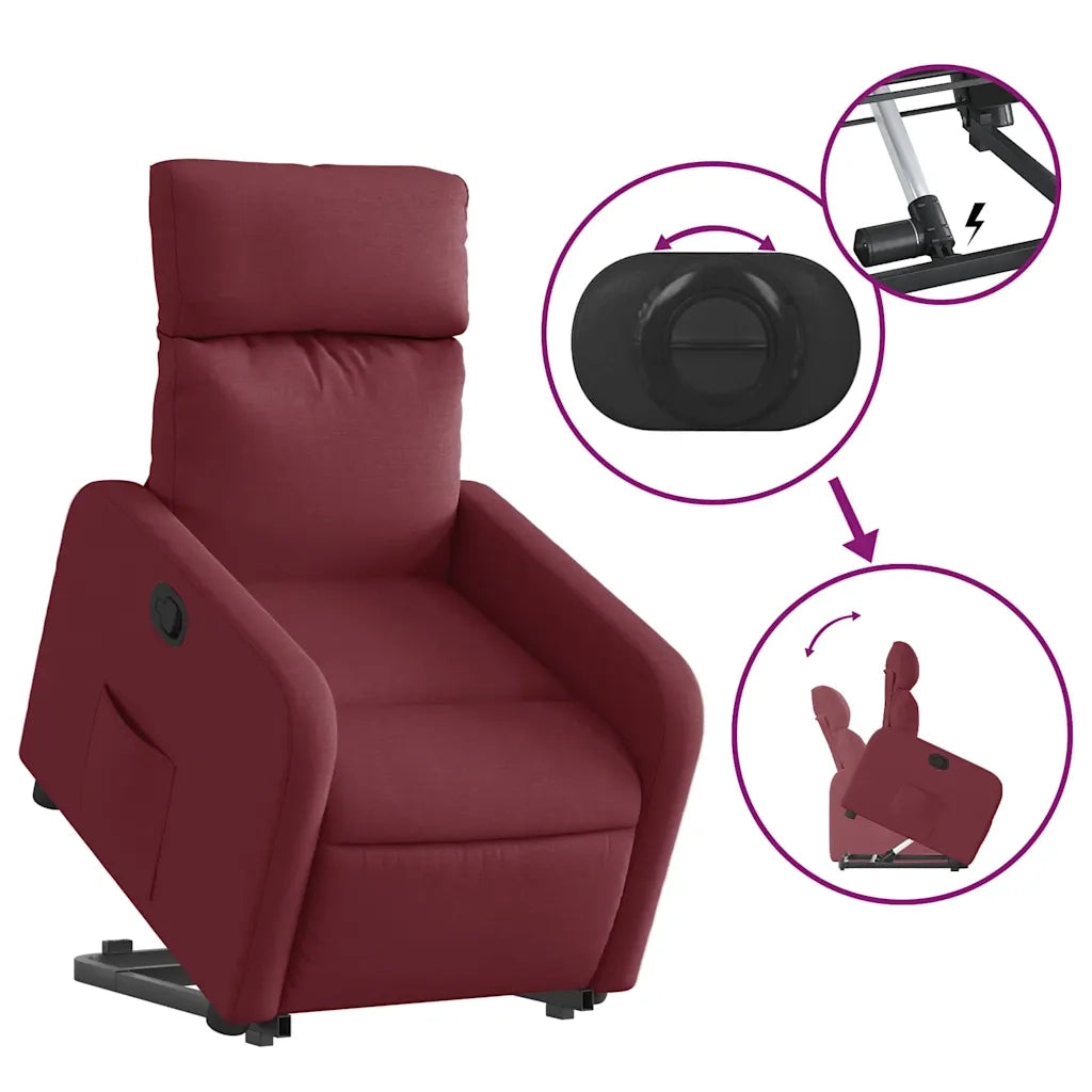 Poltrona | Sedia Relax Alzapersona Reclinabile Rosso Vino in Tessuto