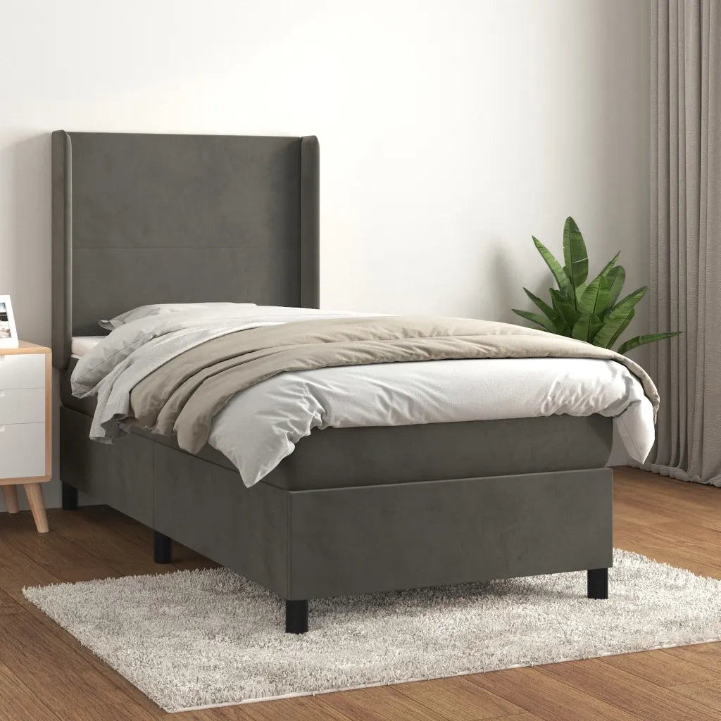 Giroletto a Molle con Materasso-Struttura Letto Grigio Scuro 100x200 cm Velluto 671755