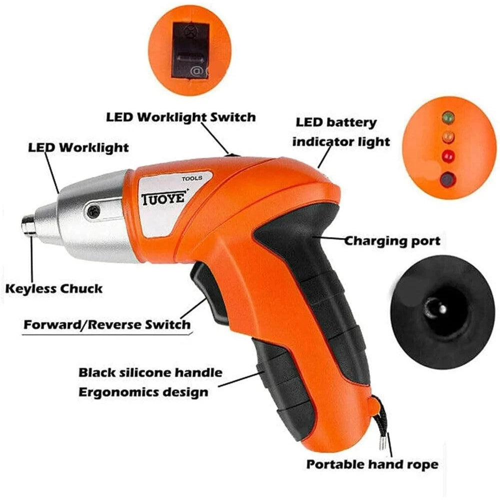 Trade Shop - Avvitatore Cacciavite Elettrico A Batteria Trapano Con 38 Punte E Torcia Led -