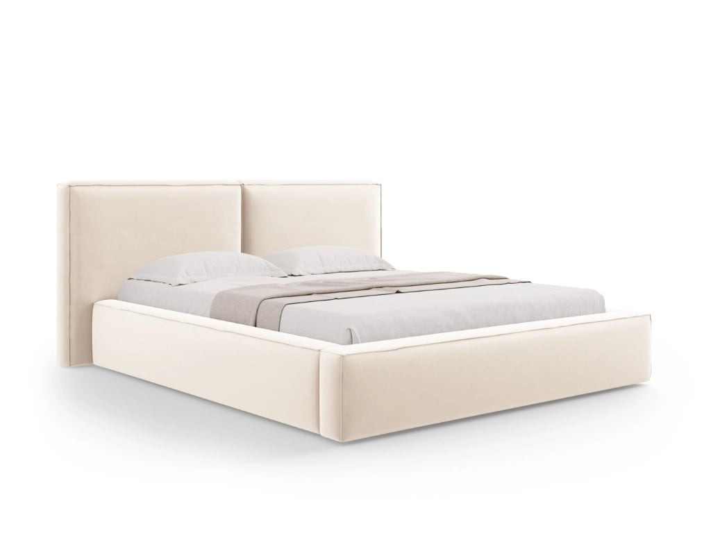 Cosmopolitan Design - Letto a cassettone con testiera doppia "Arendal" 200x200cm in velluto beige chiaro 