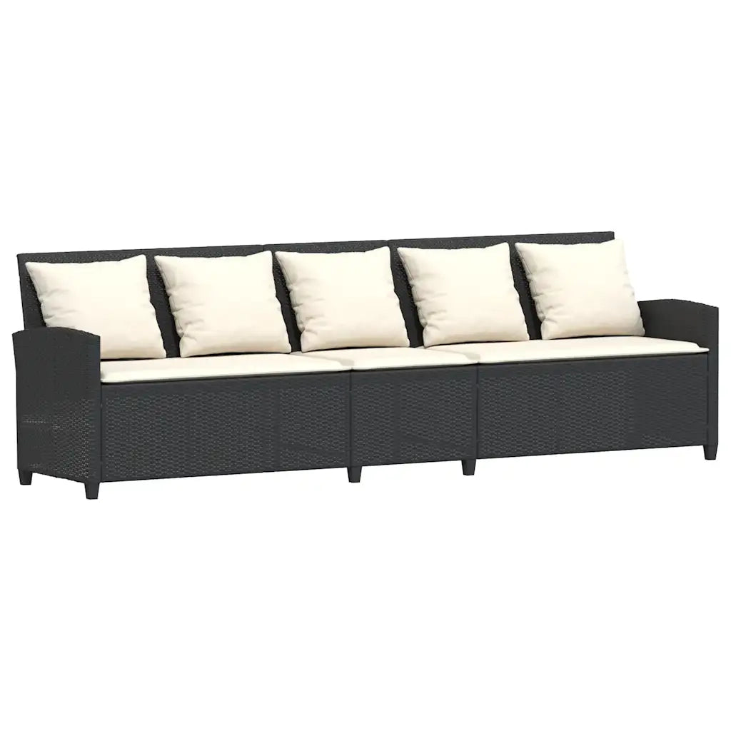Divano da Giardino a 5 Posti con Cuscini Nero in Polyrattan