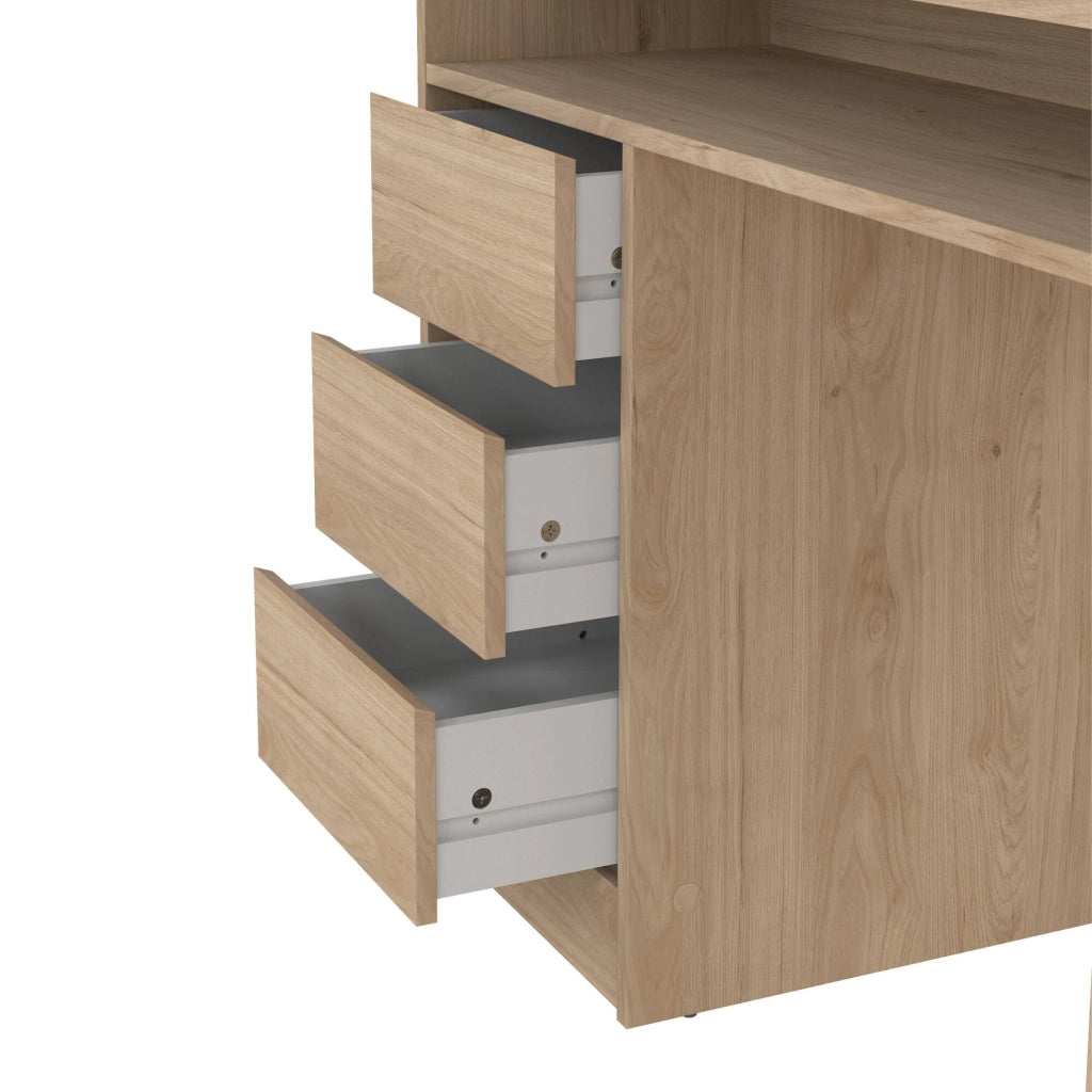 Scrivania Shanshan, Scrittoio multiuso, Tavolo per ufficio porta PC, Piano di lavoro, 126x55 h76 cm, Rovere