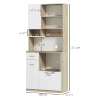 Mobile Dispensa in Legno con Cassetto, 3 Armadietti e 4 Ripiani Aperti, 80x35x180 cm, Bianco