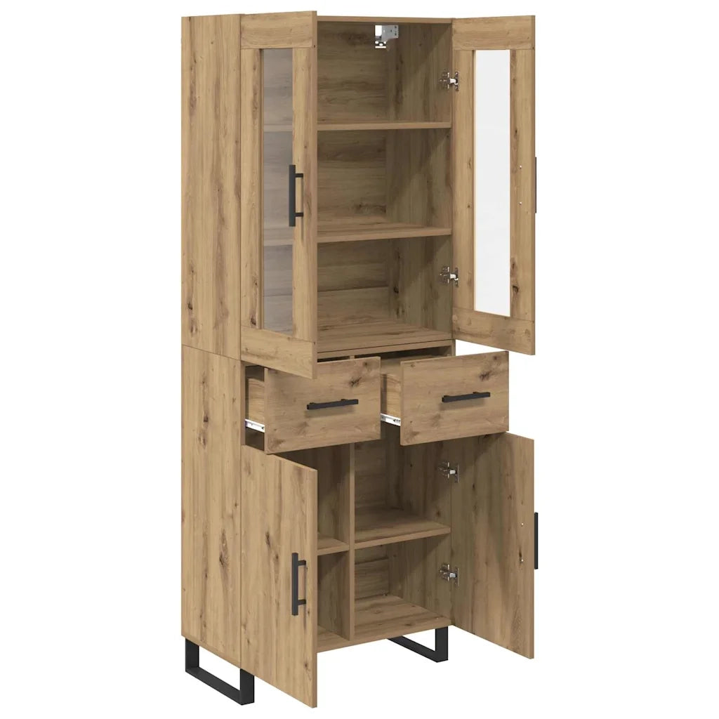 Credenza 2 pcs Rovere artigianale Legno Stratificato e Vetro