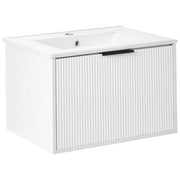 Mobiletto a muro con lavabo in legno massiccio Bianco con maniglia nera per il bagno 60 cm stile moderno