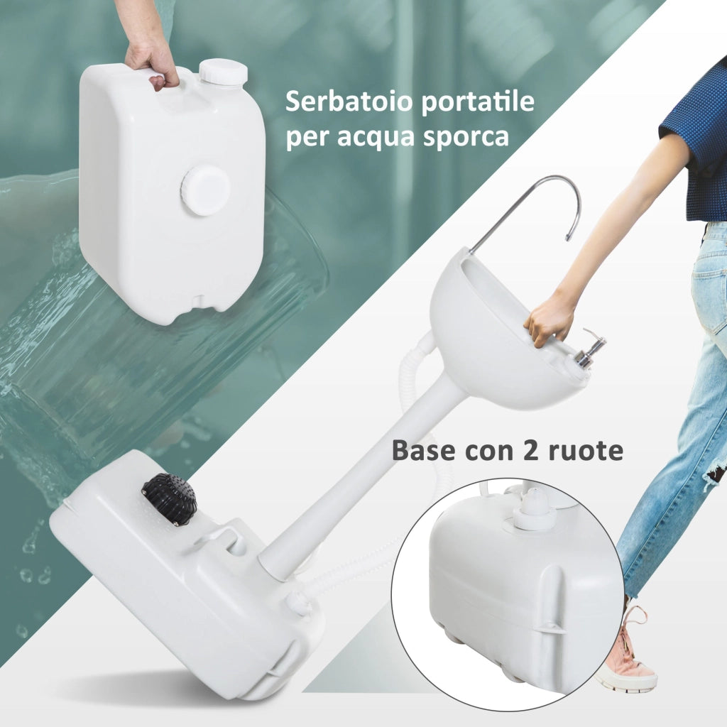 Lavabo Portatile da Campeggio 24L 83x50x103 cm con Ruote in HDPE  Grigio Chiaro