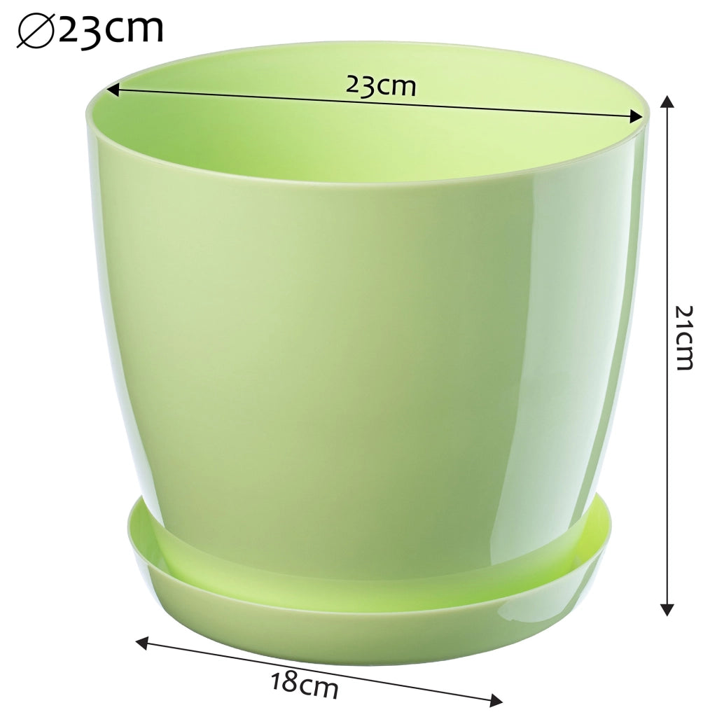 Vaso da fiori KADAX con sottovaso e coperchio in plastica, 23 cm, verde, per fiori. Kadax
