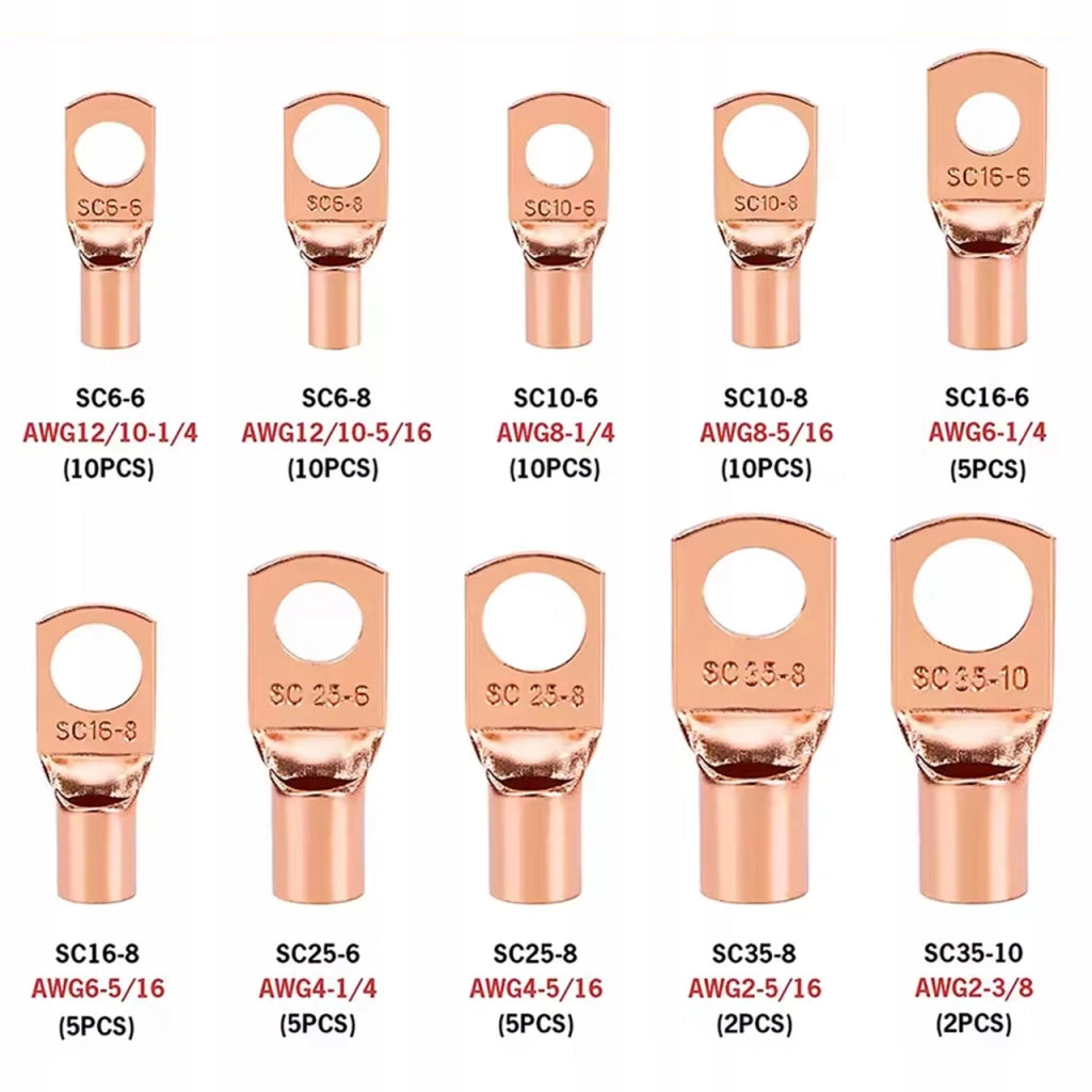 CopperRing ProKit 130 – Set Connettori Oculari 6–35 mm² + Tubetti Termorestringenti | Rame Isolato | Auto PV Off-Grid