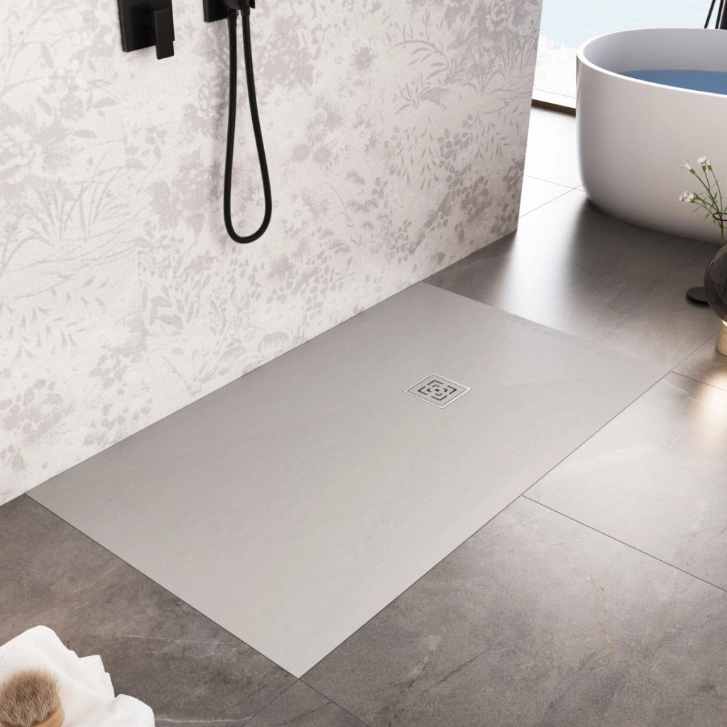 Piatto doccia in marmoresina grigio chiaro effetto pietra cemento passion, misura 75x80
