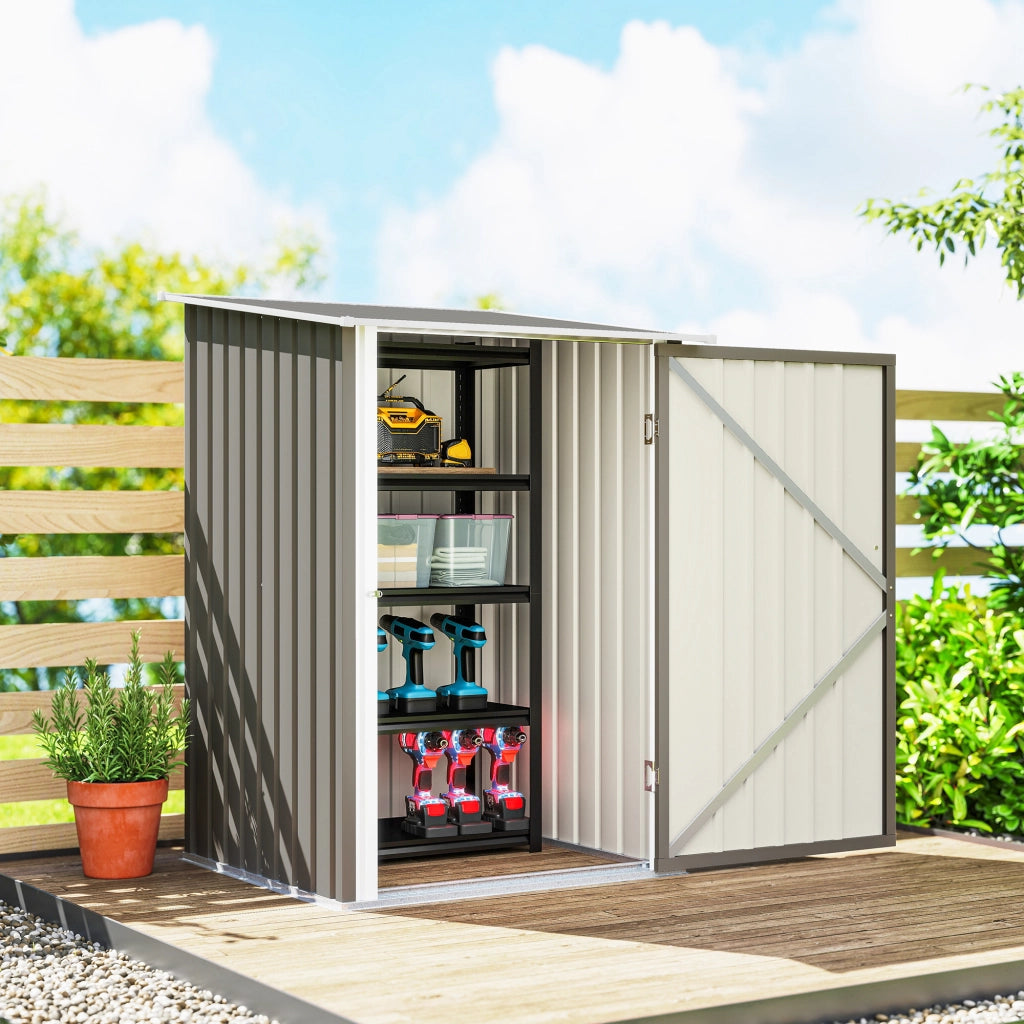 Casetta Box da Giardino Porta Attrezzi 100x104x160 cm con Porta a Battente in Acciaio Galvanizzato Grigio Chiaro