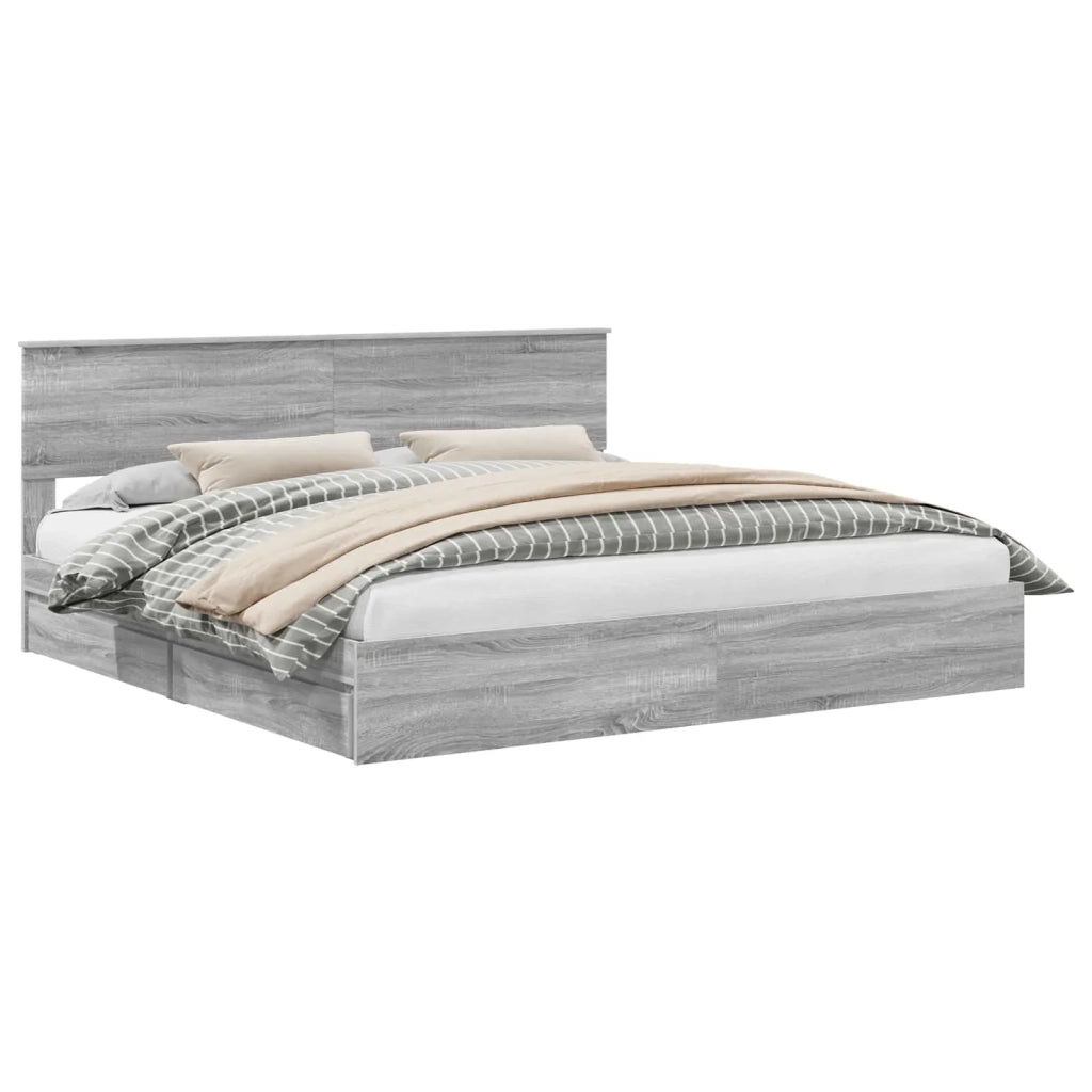 Letto matrimoniale | Letto per adulti | Letto con Contenitore con testiera Grigio Sonoma 200 x 200 cm