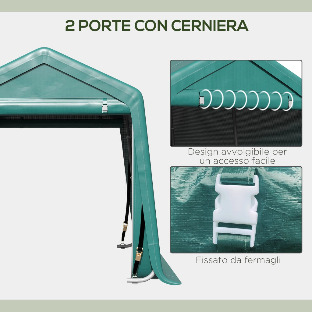 EasyComfort Garage Moto per Esterno 2.4x2 m, Tenda Garage per Attrezzi in Metallo e Tessuto PE, per Moto e Biciclette, Verde