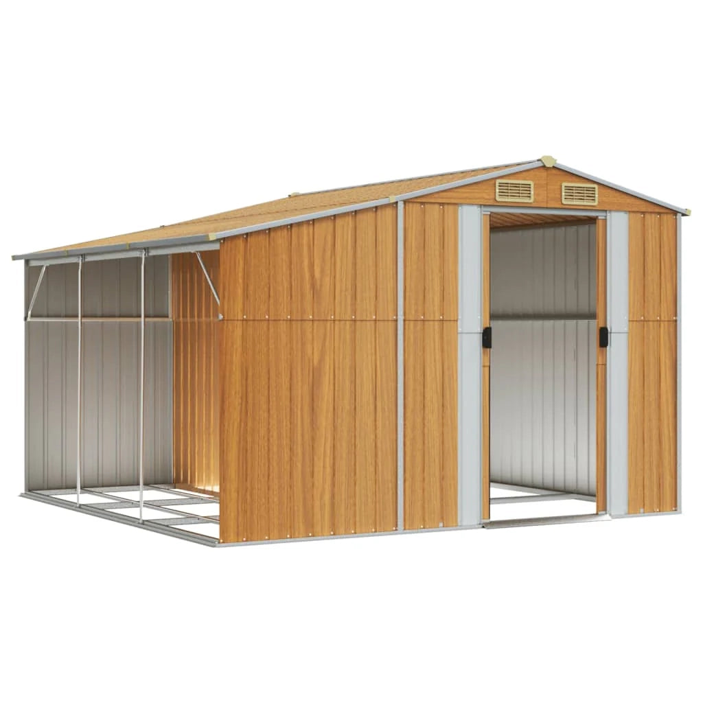 Casetta da giardino cabina ripostiglio capanno da esterno capanno per attrezzi robusta colore chiaro 277 x 279 x 179 cm acciaio zincato marrone 02_0022313