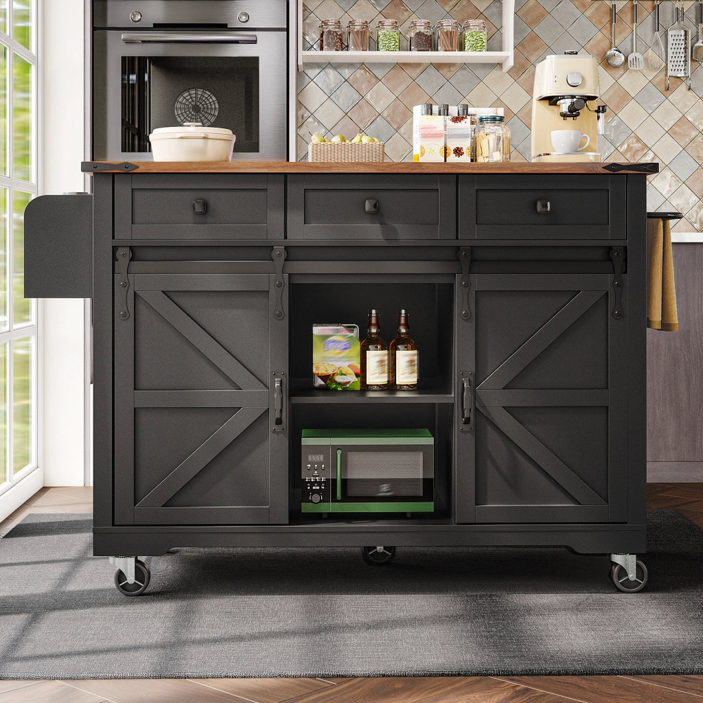 ISOLA DA CUCINA 140x73x94 cm In MDF Nero con 3 cassetti e ante scorrevoli