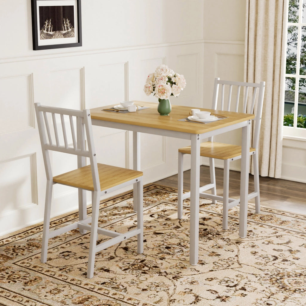 TAVOLO da pranzo Set 3 pezzi 90x60x75,5 cm Naturale/Bianco in truciolato e acciaio