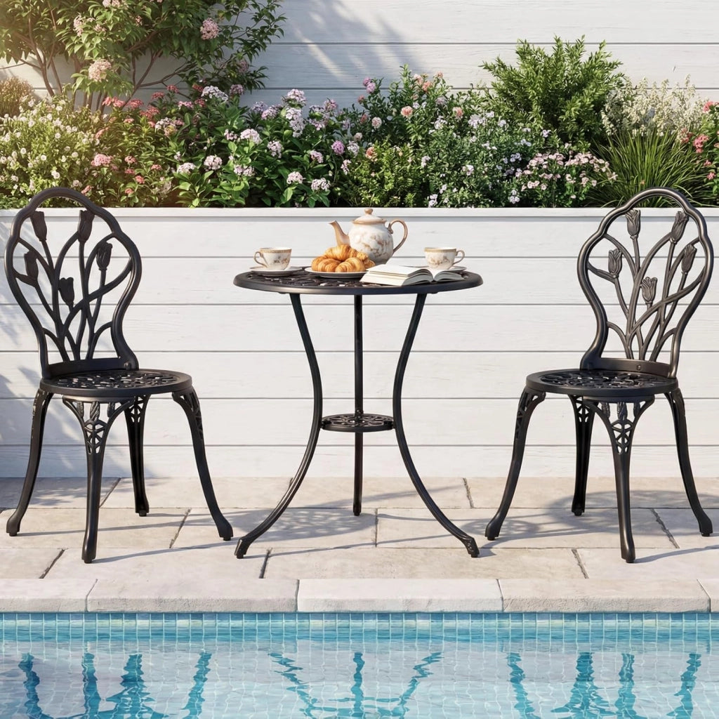 Set Tavolino e Sedie in Alluminio 3 Pezzi, Set Bistro da Esterno con Foro per Ombrellone, Mobili da Giardino per Cortile Patio Terrazza (Modello 2)