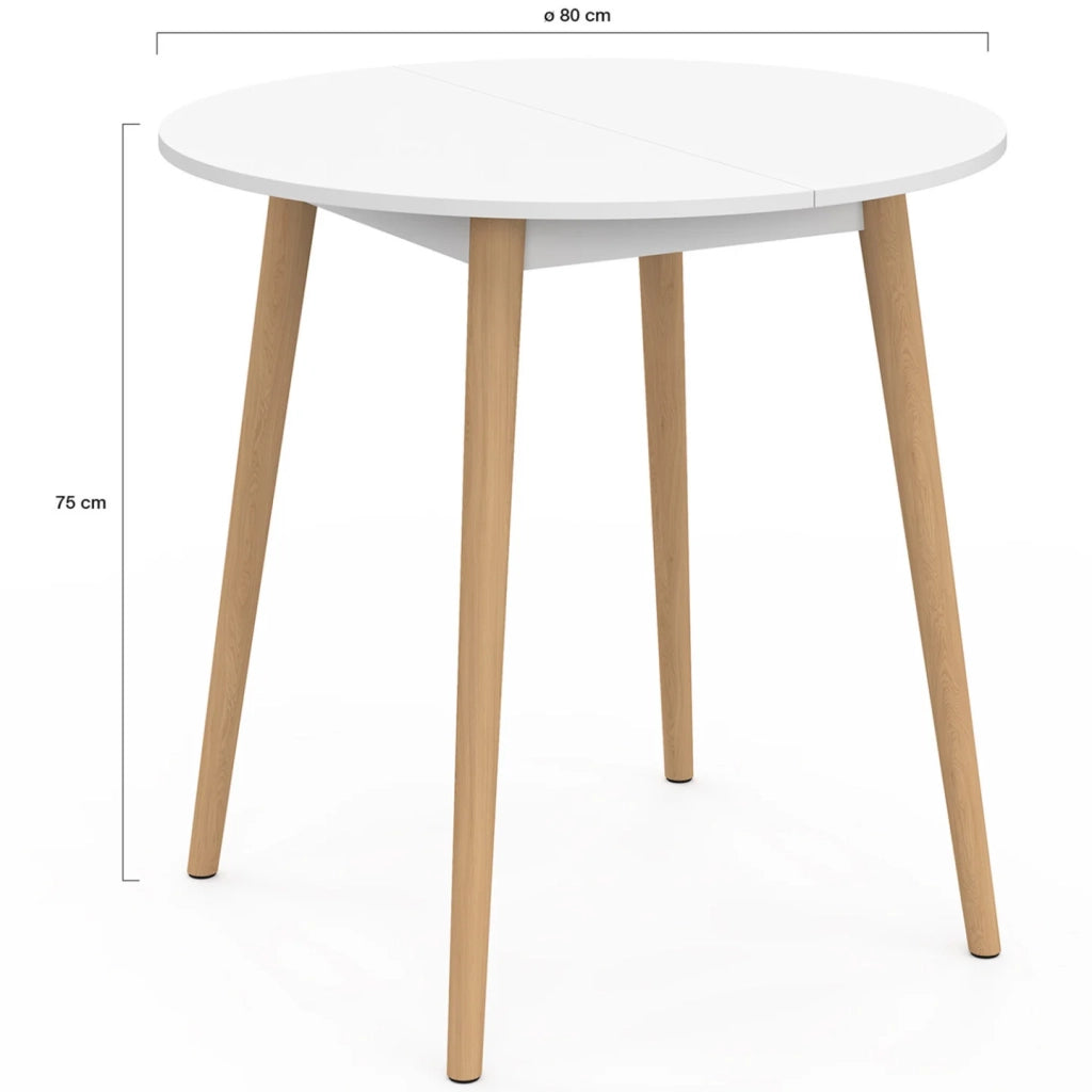 IDMarket - ANGELA Tavolo da pranzo rotondo per 4 persone gambe in legno bianco 80 cm