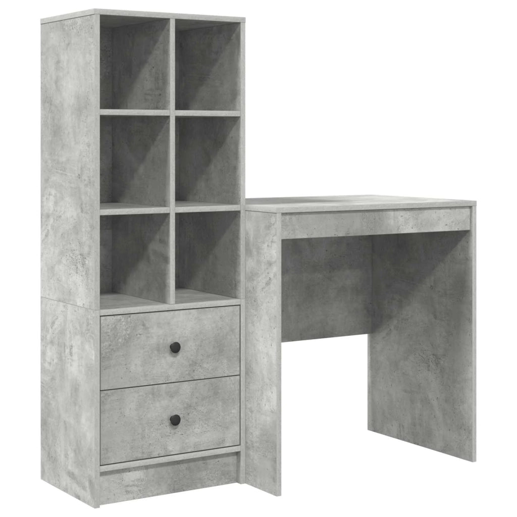 Scrivania | Tavolo da Ufficio con cassetto con lo scaffale 2 pz Grigio cemento