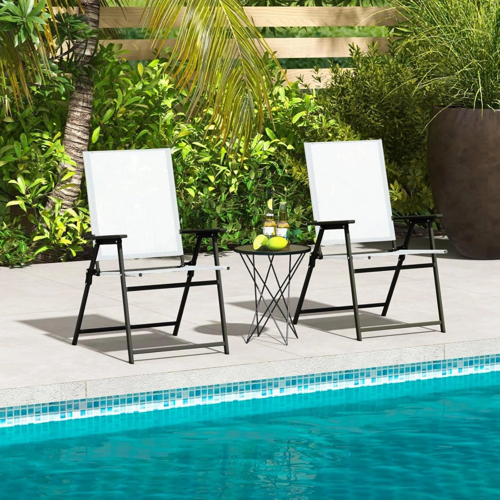 Set di 4 sedie da giardino pieghevoli, con schienale alto e bracciolo, in metallo e tessuto, portata fino a 150 kg (bianco, 4)