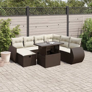 Set Divani da Giardino 8 pz con Cuscini Marrone in Polyrattan