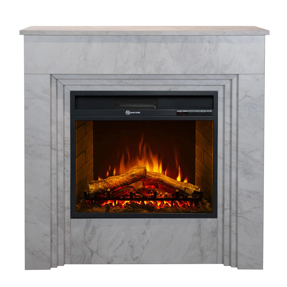 Camino Elettrico da Terra 96x35x96 cm Bellini in Legno Effetto Marmo Bianco