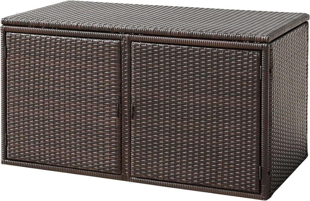 Cassapanca Per Esterni in Metallo e PE Rattan, Ideale Per Tenere in Ordine, 310 L,115 x 60 x 65/120 cm, 2 Colori (Marrone)