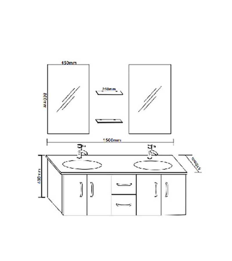 Mobile Bagno Nero 151 cm Lavabo Incluso – Ice