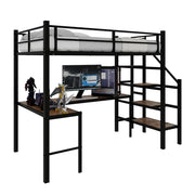 LETTO a soppalco 197x98x175,5 cm in ferro nero con scrivania a L e scala