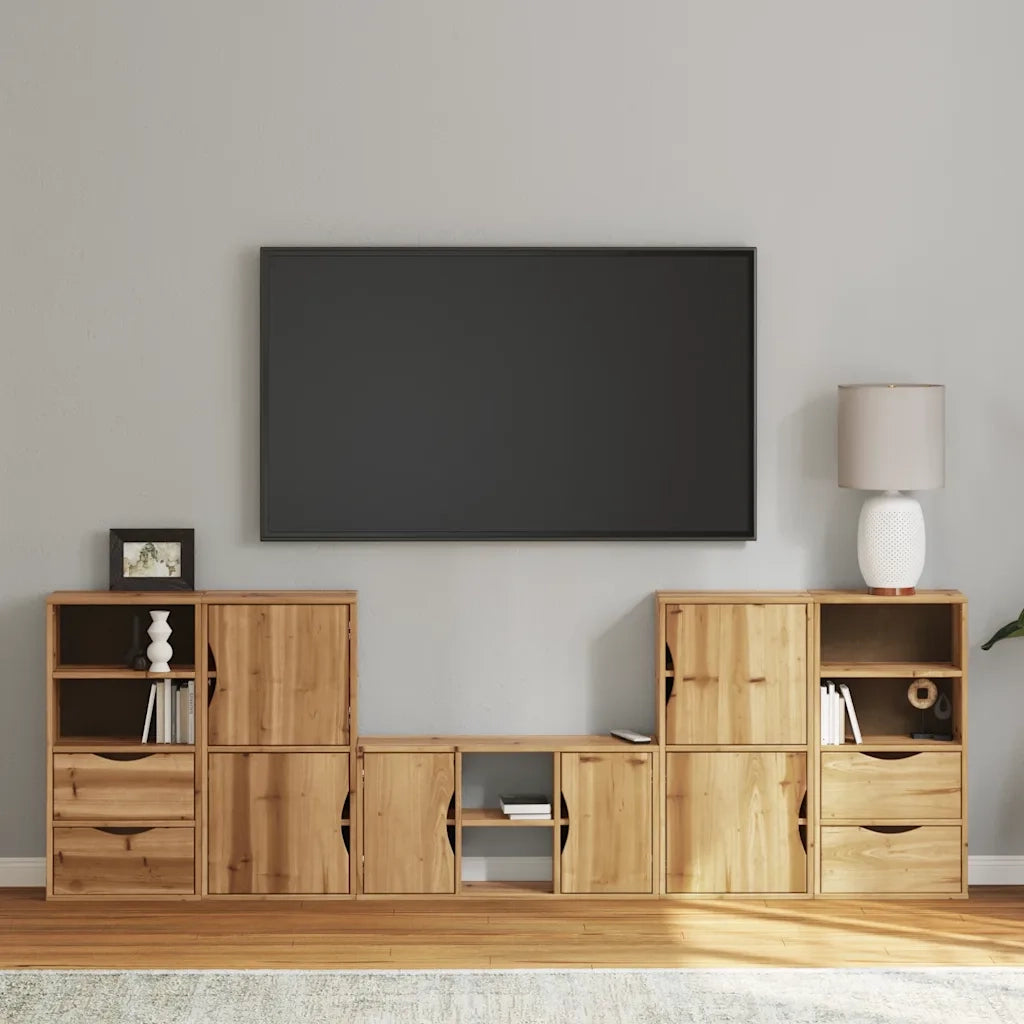 Mobile TV 5 pz con Contenitore ODDA in Legno Massello di Pino 3365374