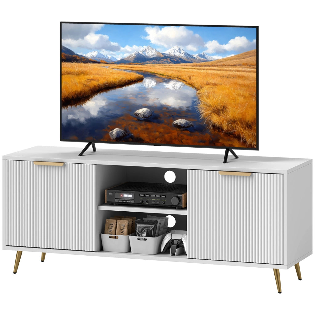Mobile TV con 2 ripiani aperti e 2 ante ¨C Zephmum ¨C Bianco 120x35x48 cm