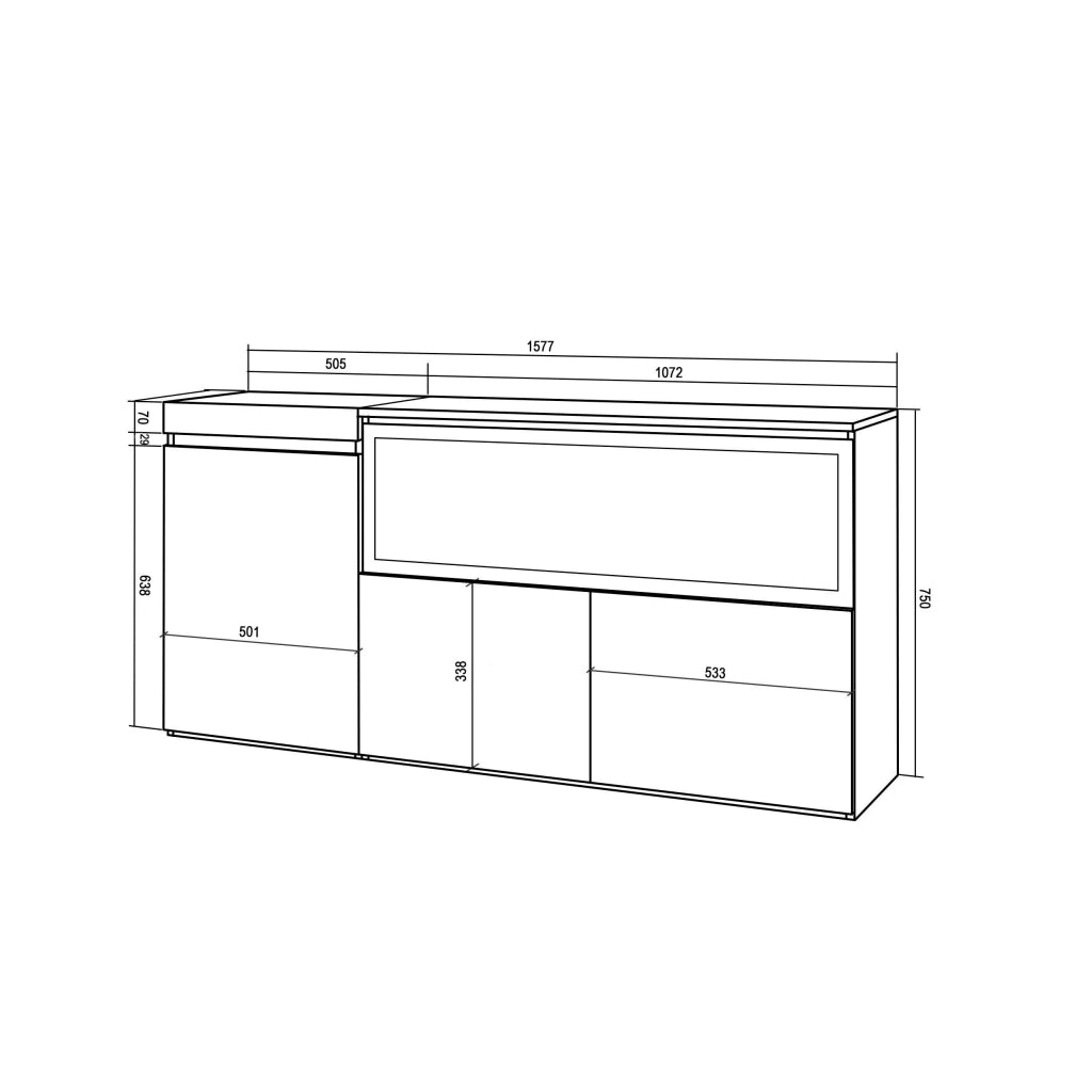 Credenza, Mobile, 158x35x75cm, 3 Porte, Camino elettrico XXL, Nero RF3283