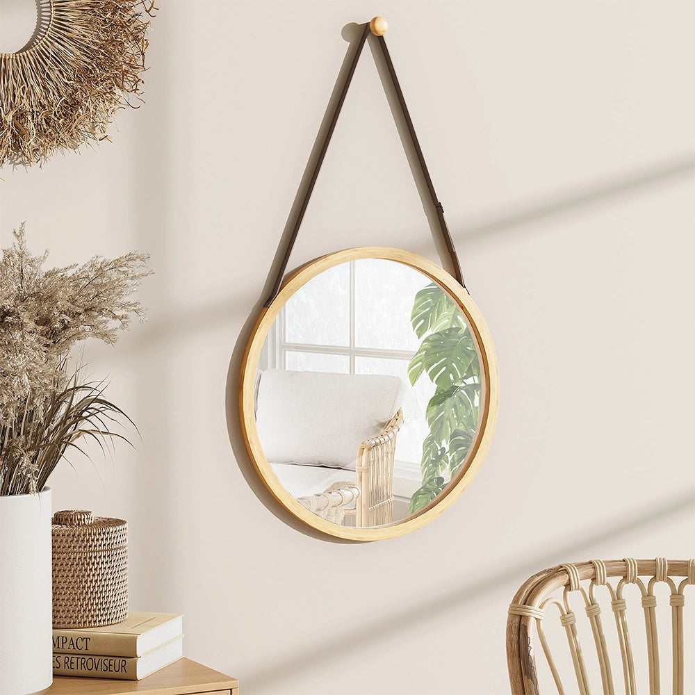 Vicco Specchio bagno Bambù 38 x 38 cm con cinturino regolabile
