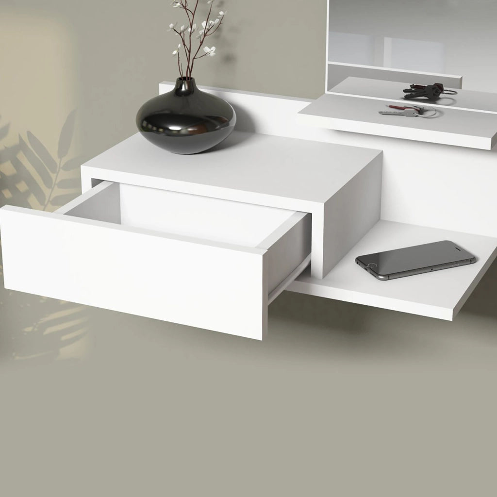 Mensola da Parete 'Gundsø' con Cassetto e Specchio - Mobile da Ingresso - Bianco [en.casa]