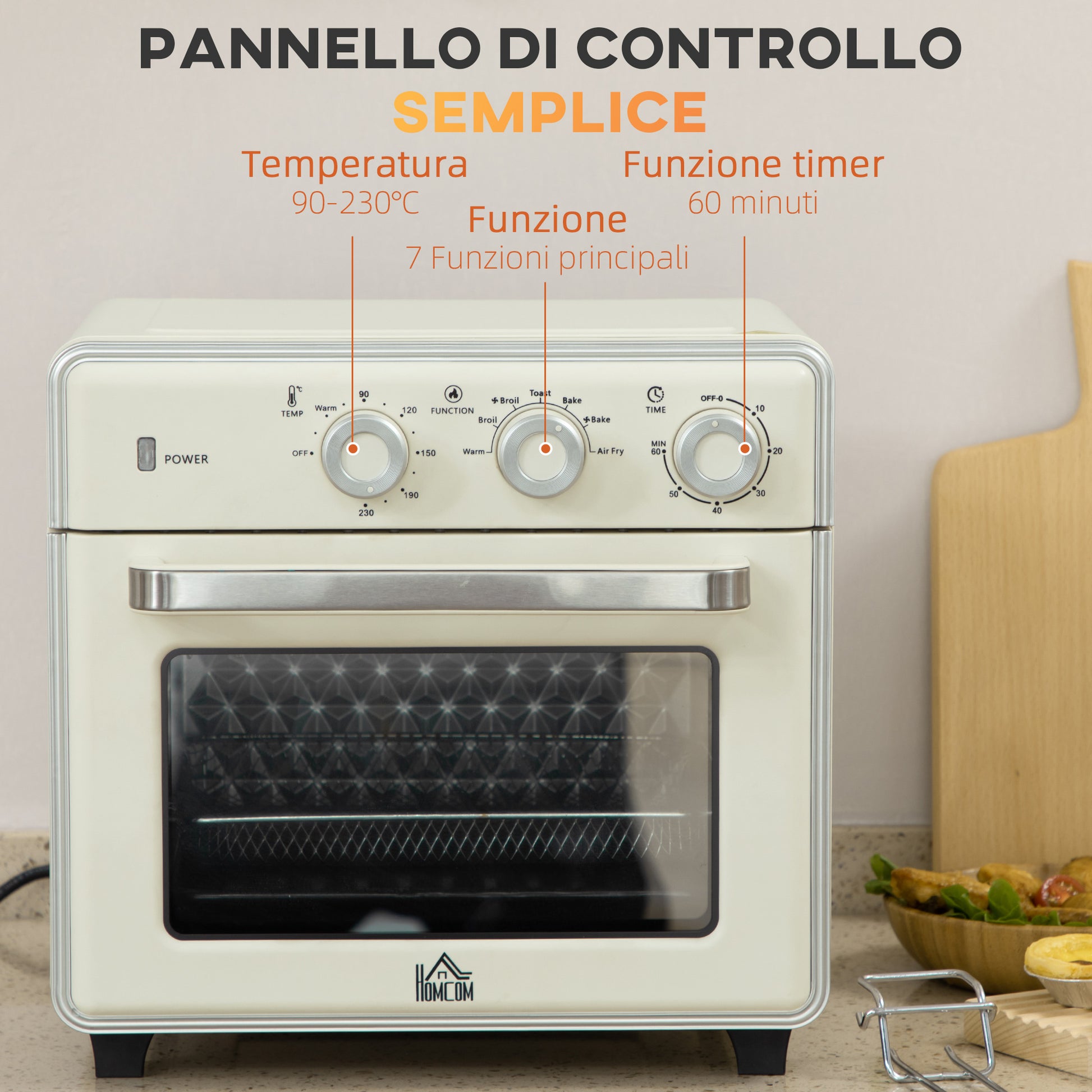 Mini Forno Elettrico 20L Ventilato 1400W con Aria Calda e Accessori Crema