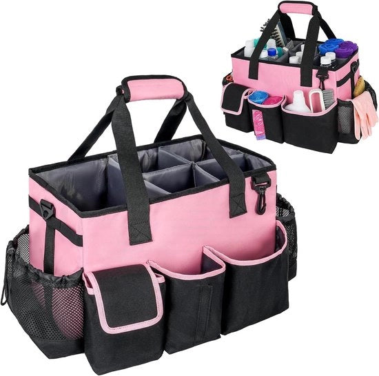 Organizzatore di pulizia, Borsa di pulizia con maniglia, Borsa di pulizia con cinturino regolabile e cinghia, Grande borsa per pulizia per casa, auto e bagno, Rosa (Solo borsa)