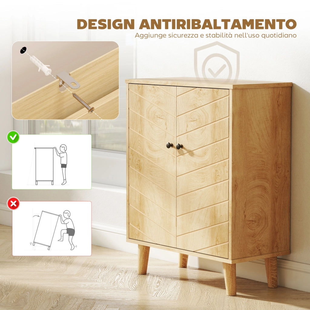 Mobile Multiuso Credenza Stile Vintage in Legno con Due Ripiani Interni, Salvaspazio per Casa, 60x30x76cm