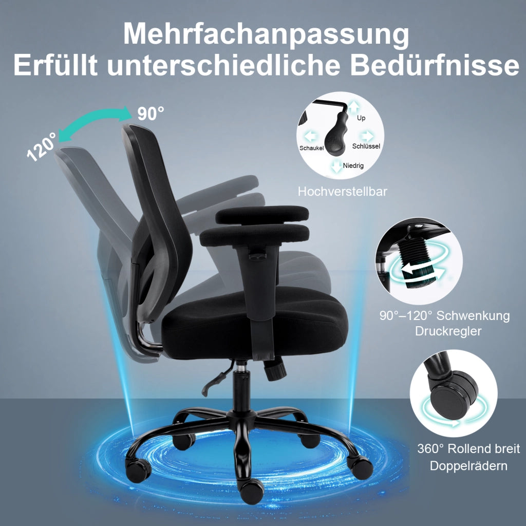 Sedia da ufficio ergonomica con supporto lombare e braccioli 2d regolabili reclinabile pelle nera 61 × 28 × 58 cm