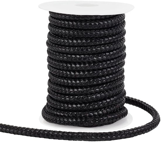 Corda in pelle di 10 metri - intrecciata a spirale - 8 mm nero - per bracciali/oggetti da decorare - progetti DIY - robusta e duratura