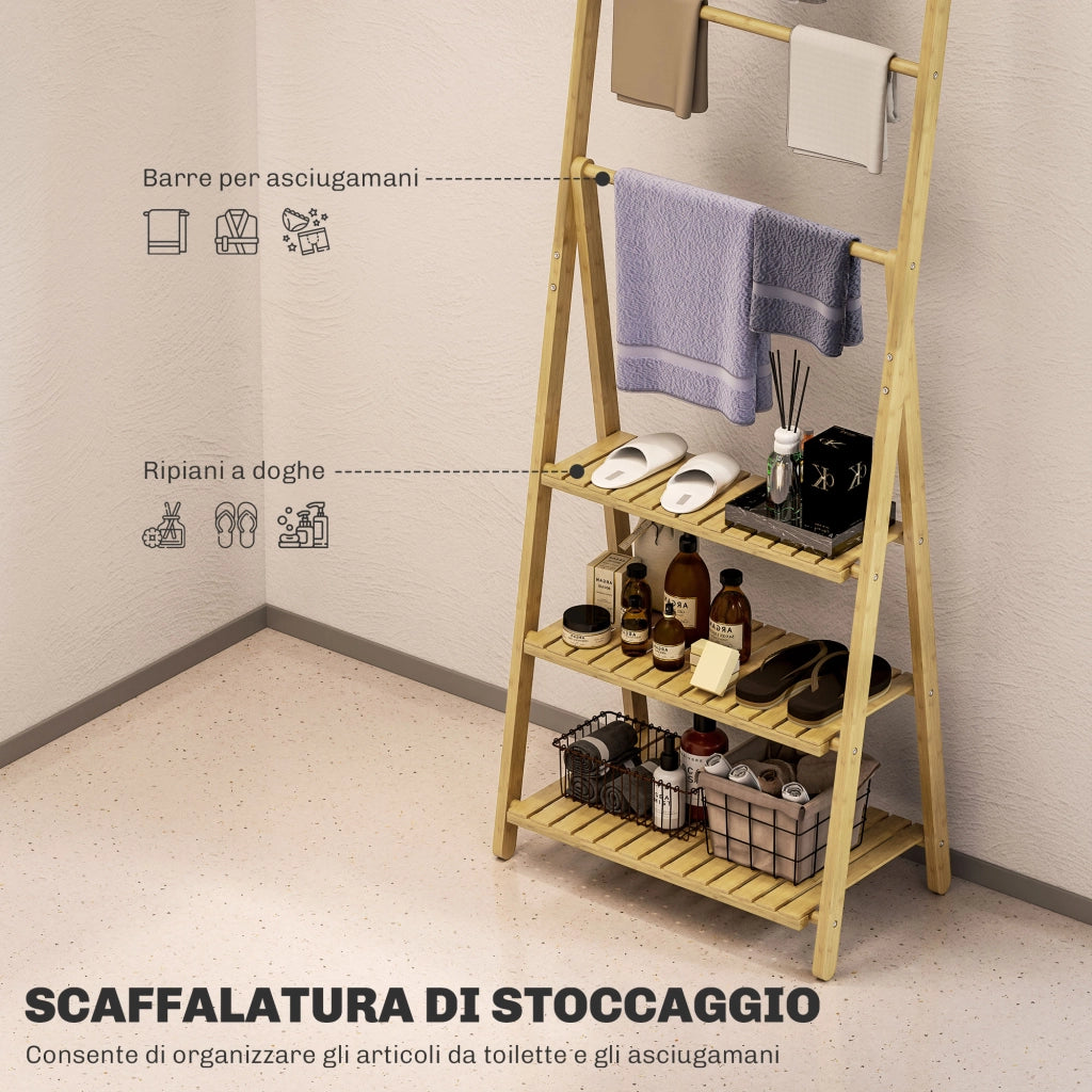Mobile Bagno in Bamb¨´ 3 Ripiani con Porta Asciugamani ¨C Zephmum ¨C Bianco