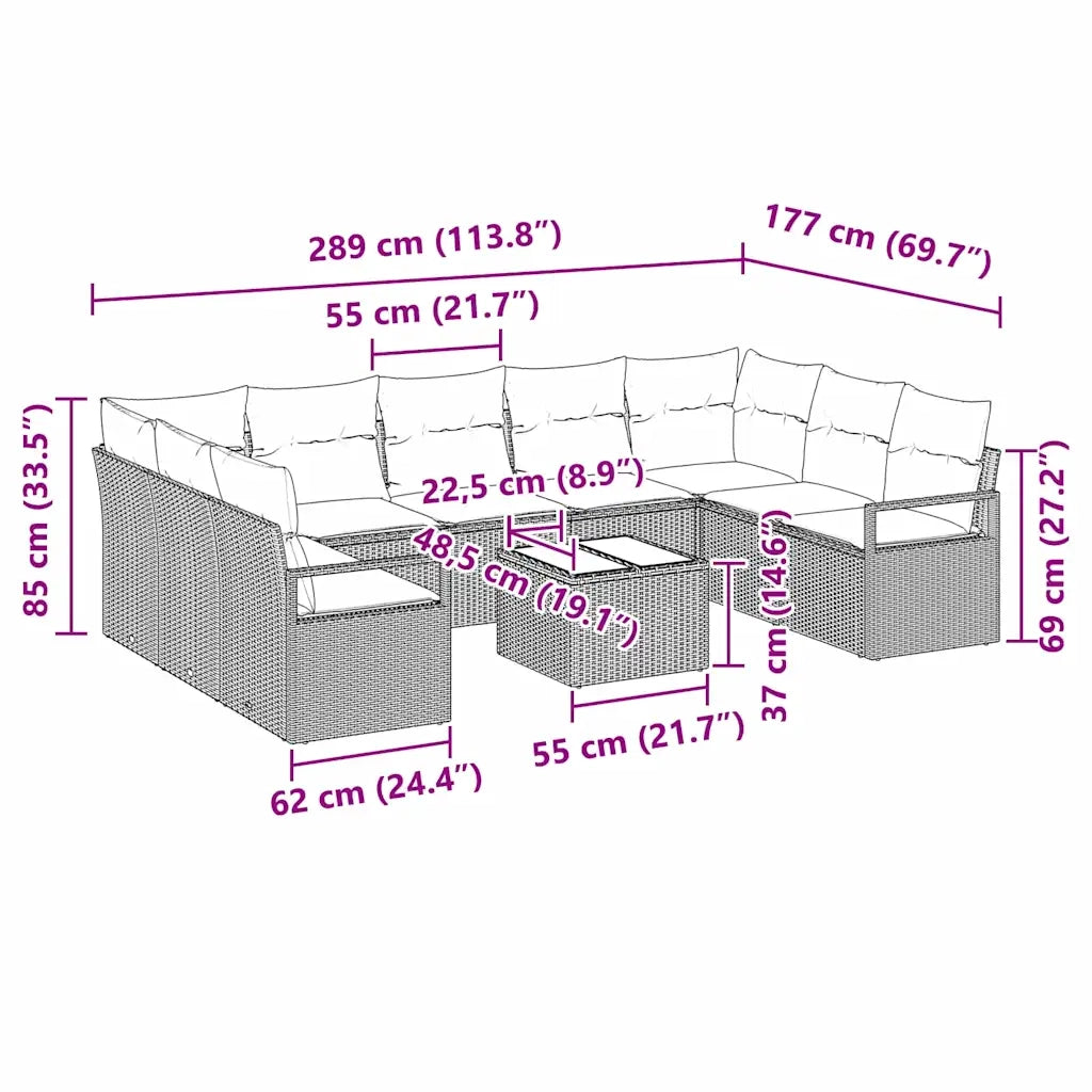 Set di divani con cuscino 10 pcs Grigio chiaro polyrattan 3346552