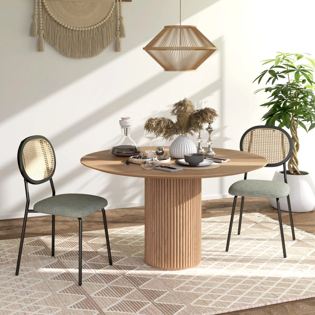 Sedia da Pranzo con Schienale in Rattan Sintetico e Struttura in Metallo ¨C Minimal ¨C Verde Scuro e Nero 44x54x87 cm