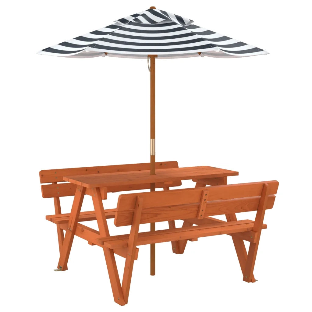 Tavolino da Giardino | Tavolo da Picnic per 4 Bambini con Ombrellone Legno di Abete