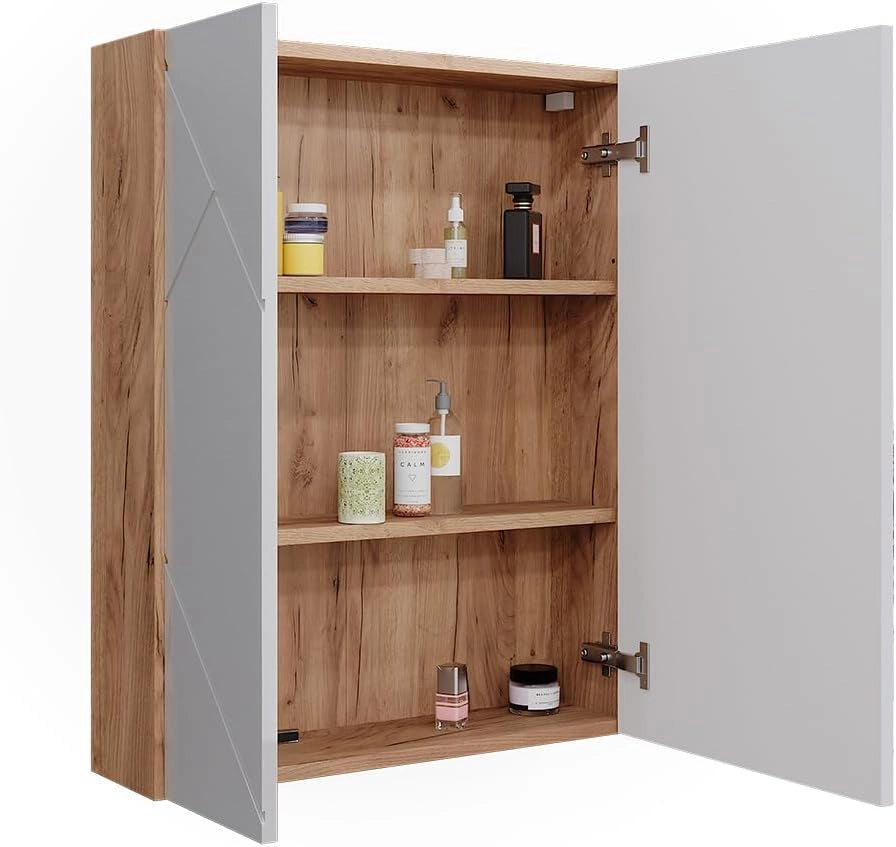 Mobile a specchio per il bagno Irma, Rovere Goldkraft/bianco lucido, 60 x 75 cm