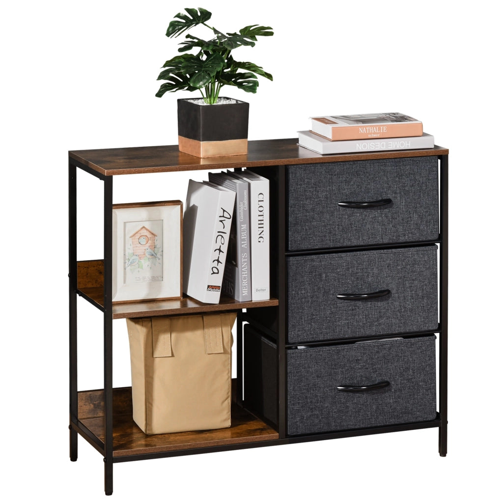 EasyComfort Mobile Cassettiera Multiuso con 3 Cassetti Pieghevoli in Tessuto, Arredamento Soggiorno e Camera, 80x29x71cm, Grigio Scuro