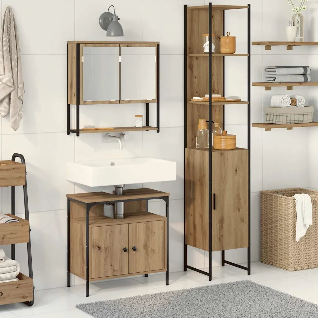 Set di mobili per il bagno con porta 3 pcs Rovere artigianale 3334371