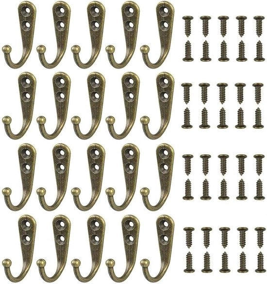 Haken antichi da 20 pezzi, stile retro, singolo, disegno a forma di cappello, da appendere alle pareti per cucina, bagno, camera da letto - bronzo (inclusi viti di fissaggio)